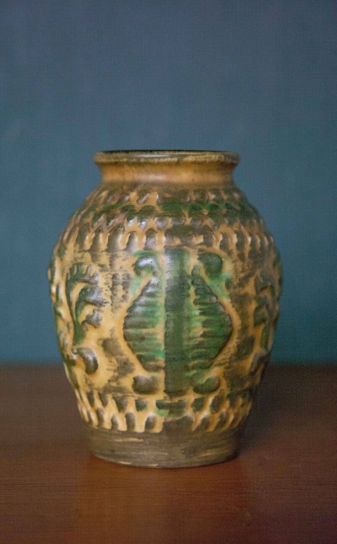 West Germany vase 958-14, Peacock ceramic vase, collection, bodo Mans, Bay Keramik