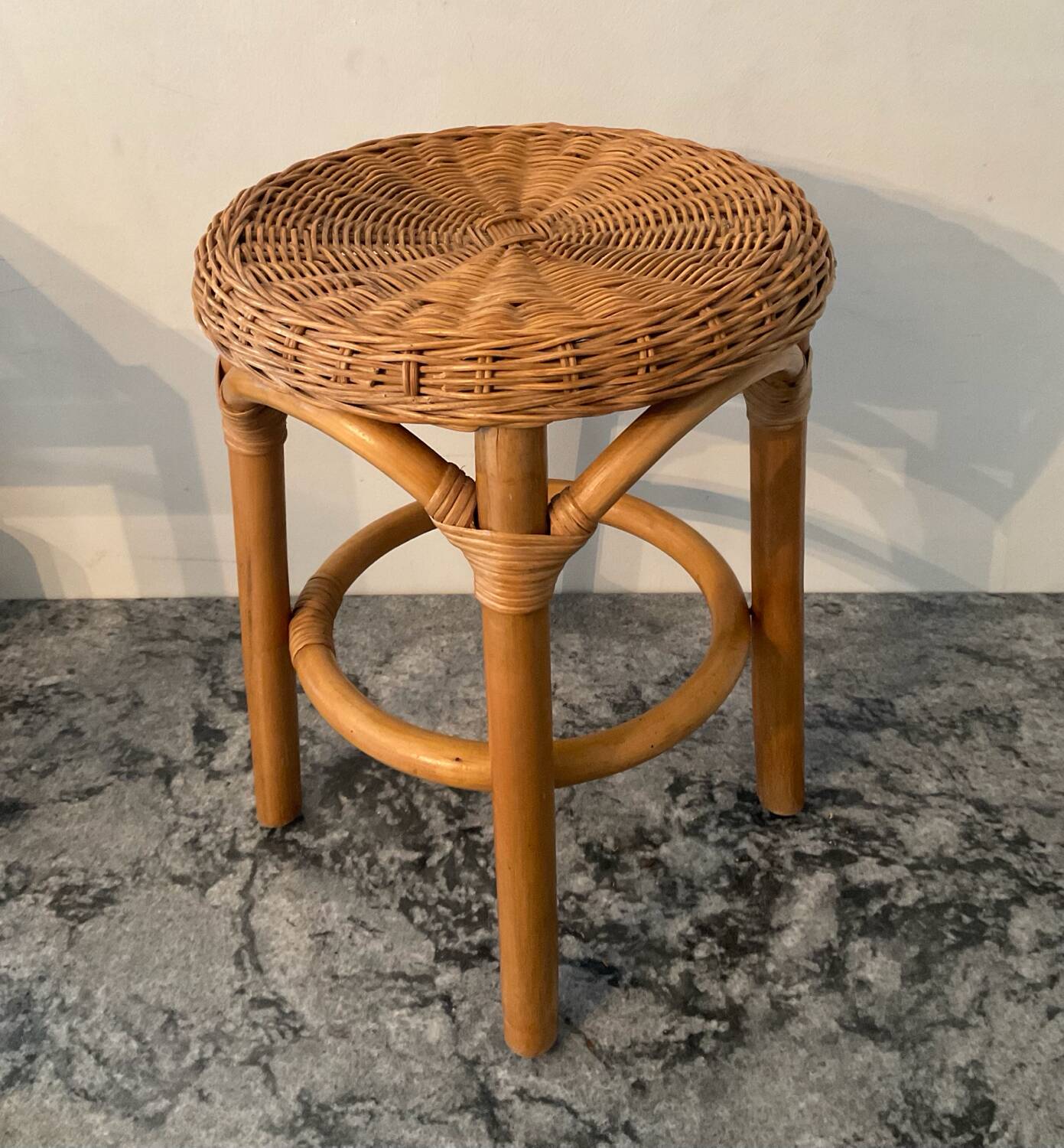 Vintage stool in rattan and woven wicker