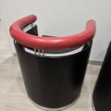 Pair of 80s designer leather and chrome metal armchairs