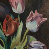 Oil on canvas bouquet of tulips 1930 limed frame