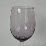 Set of 5 70s purple bubbled glass wine glasses
