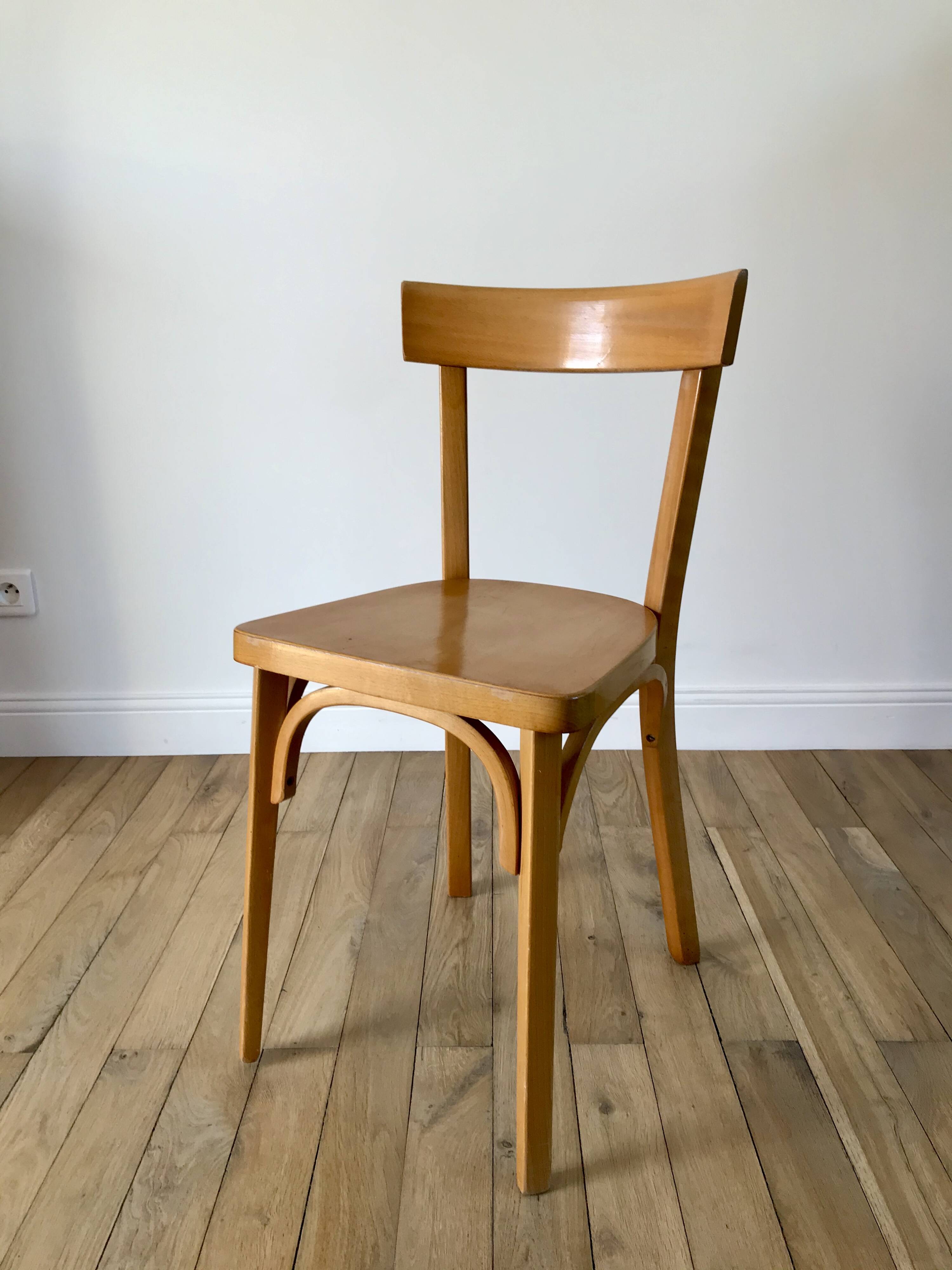 Set of 4 baumann bistro chairs in blond wood / honey stamped 40-50 years