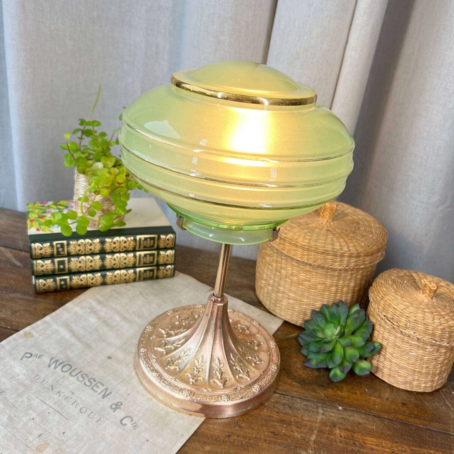 Art deco globe lamp and bronze foot