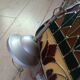 Vintage pendant light with multicoloured stained glass.