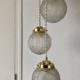 Vintage art deco triple globe waterfall pendant light in frosted glass