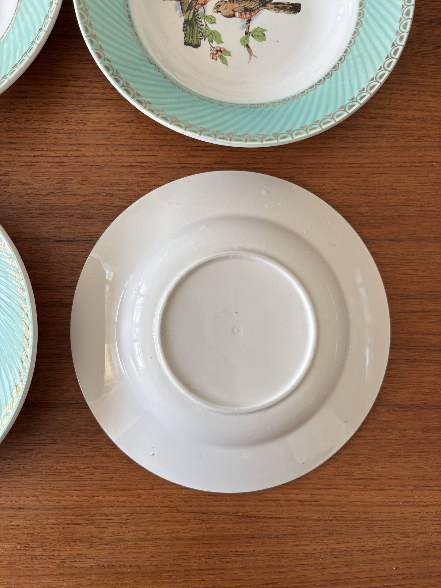 Set of 4 vintage deep plates in earthenware • Bird and leaf decoration