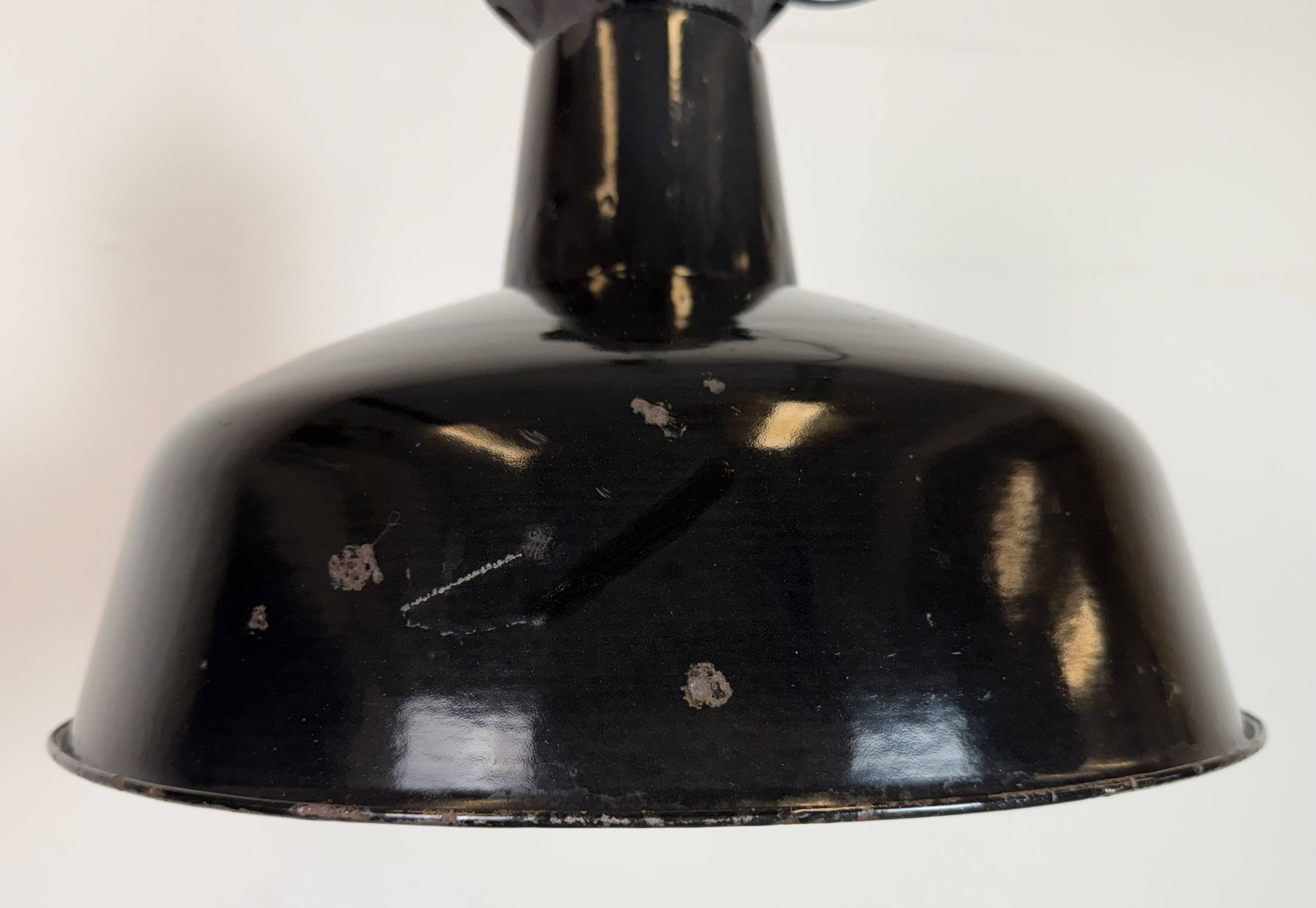 Industrial Black Enamel Factory Lamp with Cast Iron Top, 1950s