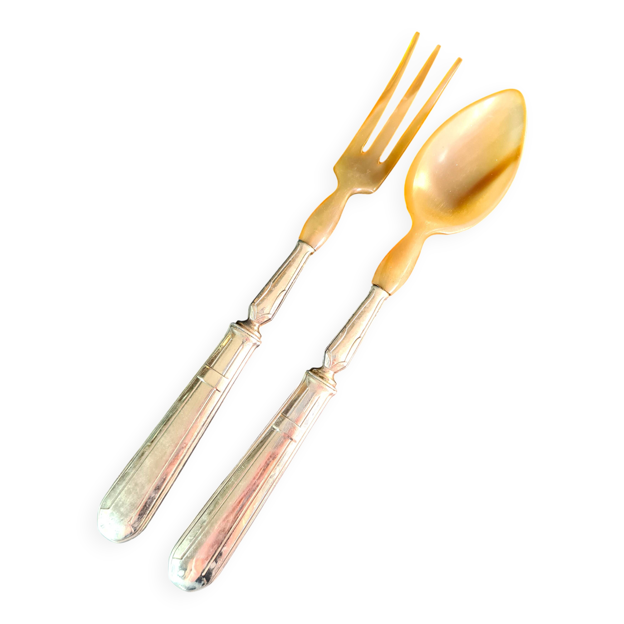 Art Deco Horn & Silver Plated Salad Set – Retro Elegance on the Menu