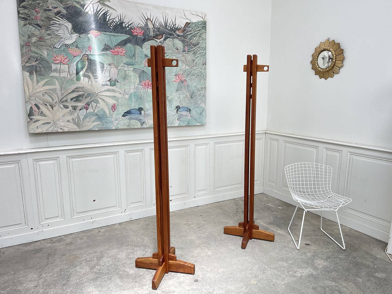 Pair of 1970s coat racks in solid elm