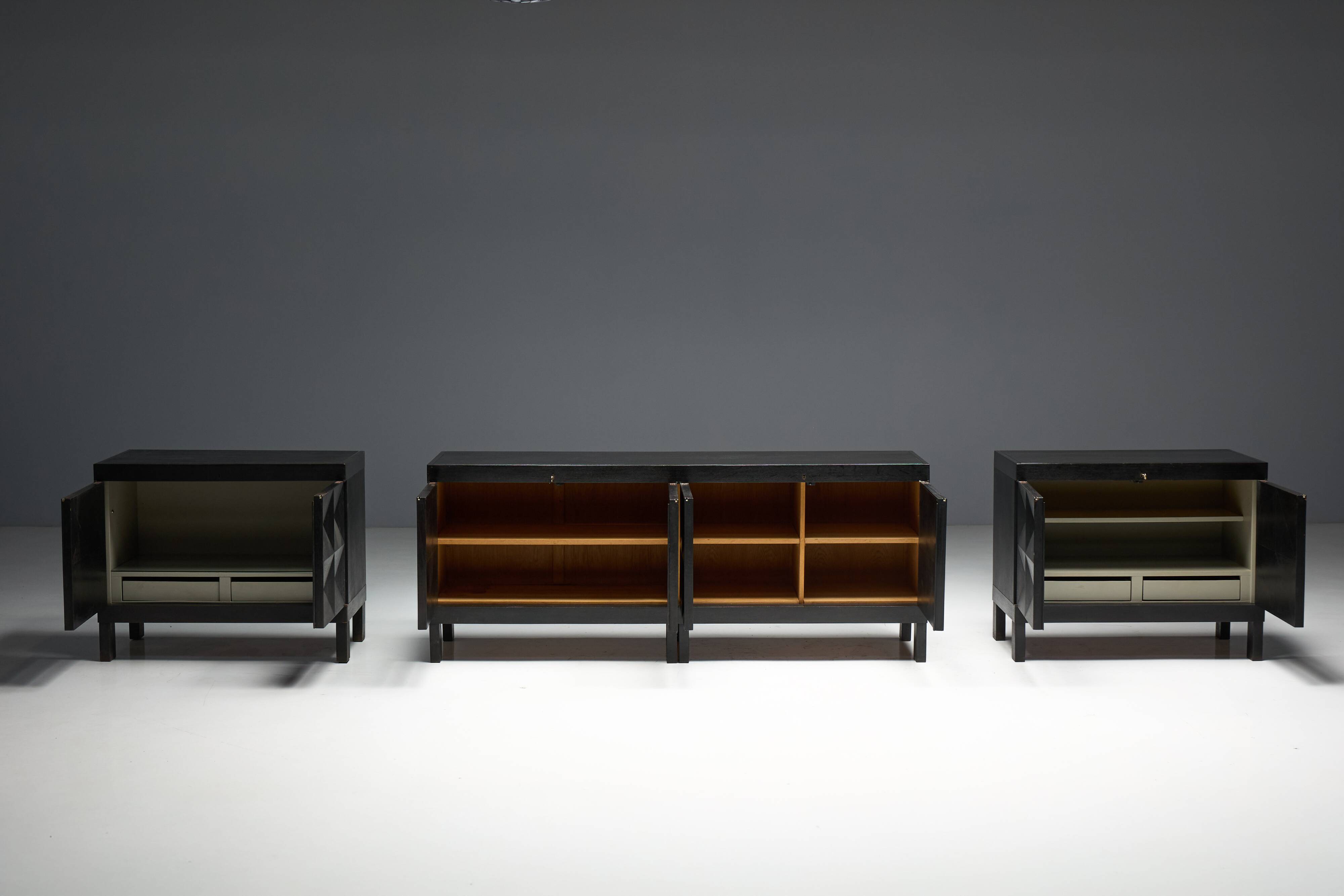 Brutalist De Coene Cabinet in Stained Oak, Belgium, 1970s