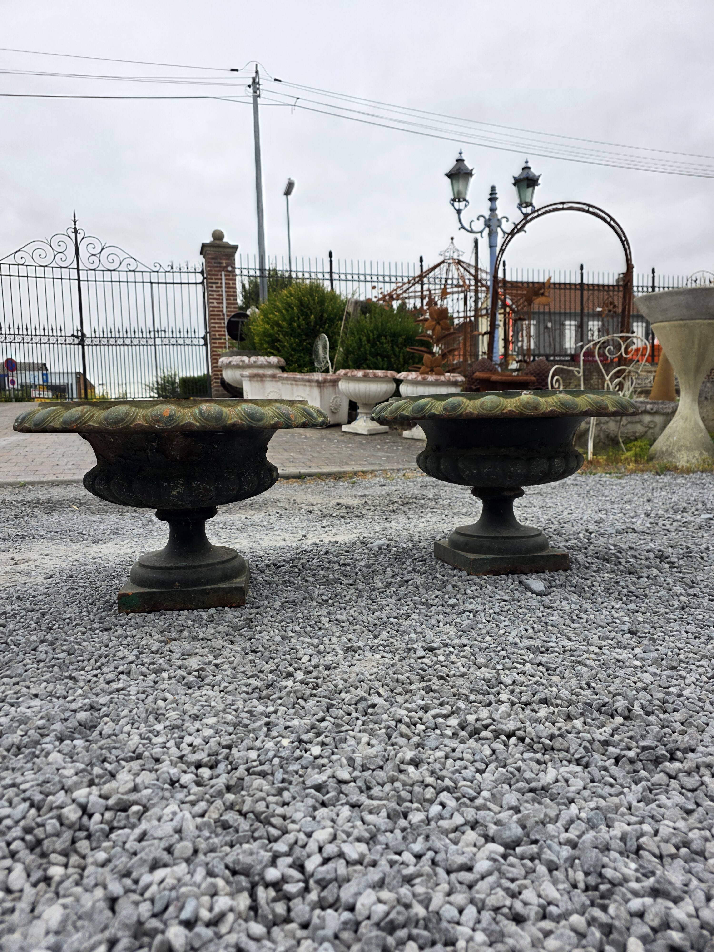 Pair of Medici vases in cast iron from the 19th century, 55cm wide.