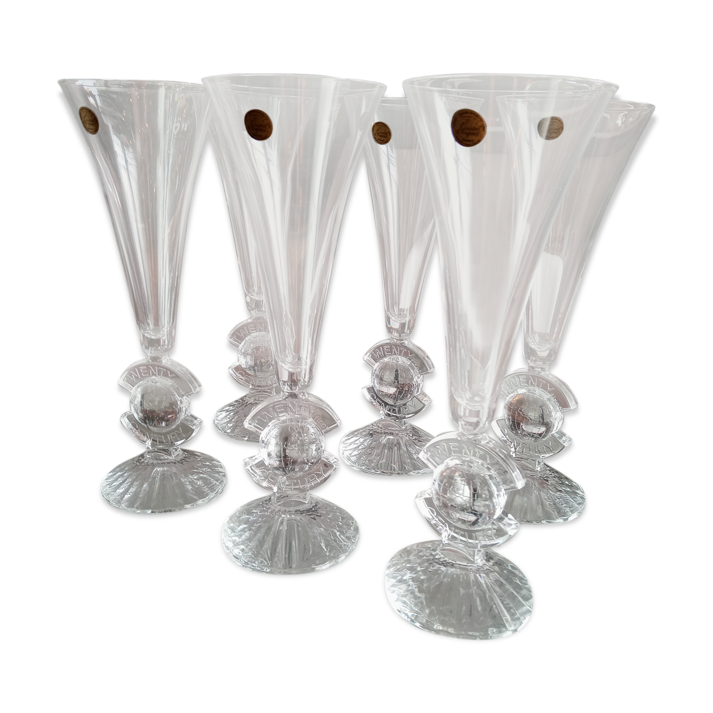Lot of 6 crystal champagne flutes from Arques model Twenty first Century (21st century)