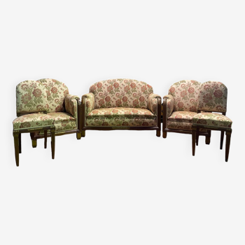 Art Deco period living room sofa and pair of armchairs
