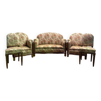 Art Deco period living room sofa and pair of armchairs