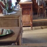 Old art deco beveled mirror vintage carved wood base 39x63cm