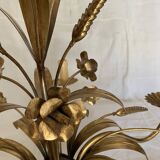 Hans Kögl style 6-arm chandelier in gilded metal, 1970s with two wall lights