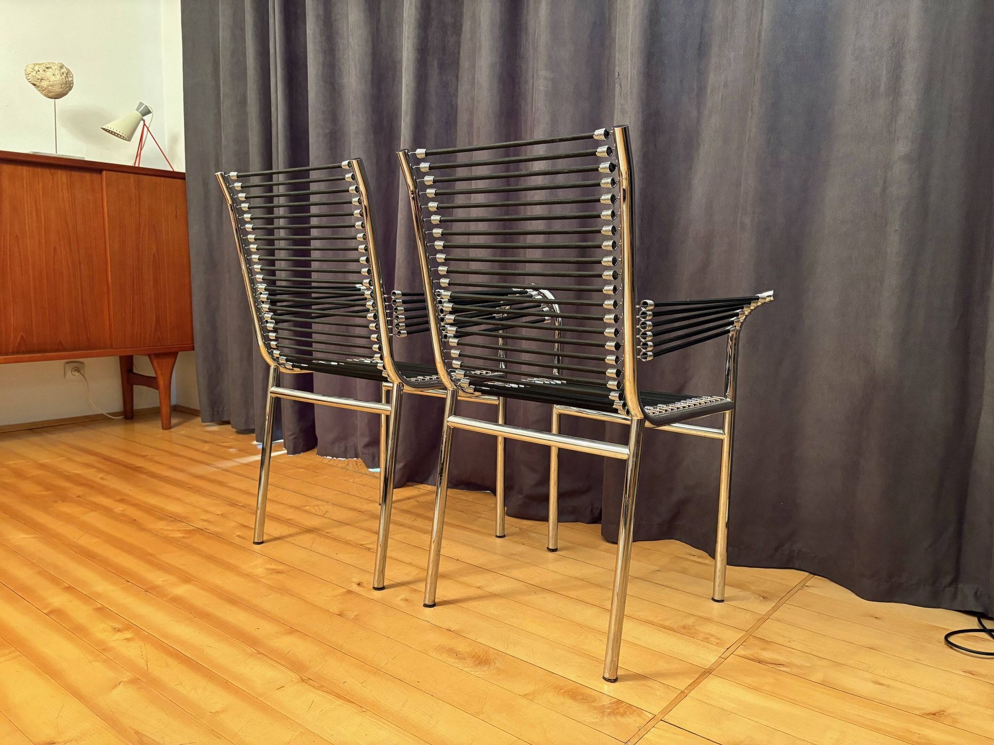 Pair of "Sandows" chairs designed by Rene Herbst, Bauhaus, France, 1980s