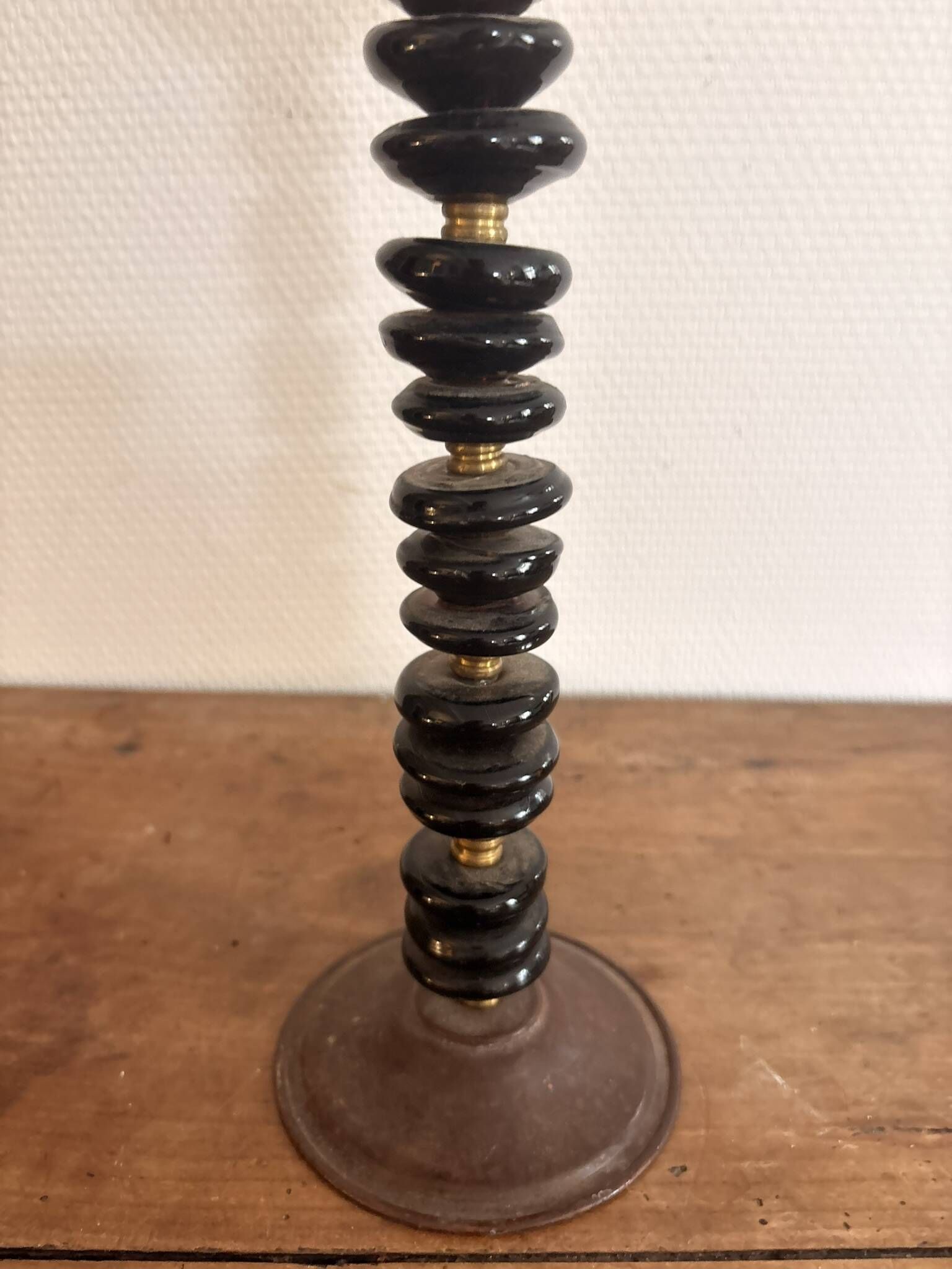 Lotus Pearl Candle Holder Vintage Brutalist Ethnic Metal