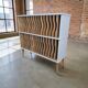 Vintage mint blue wooden display cabinet / storage system for vinyl records