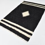 4x7 Cream & Black Angora Kilim Rug, 135x206Cm