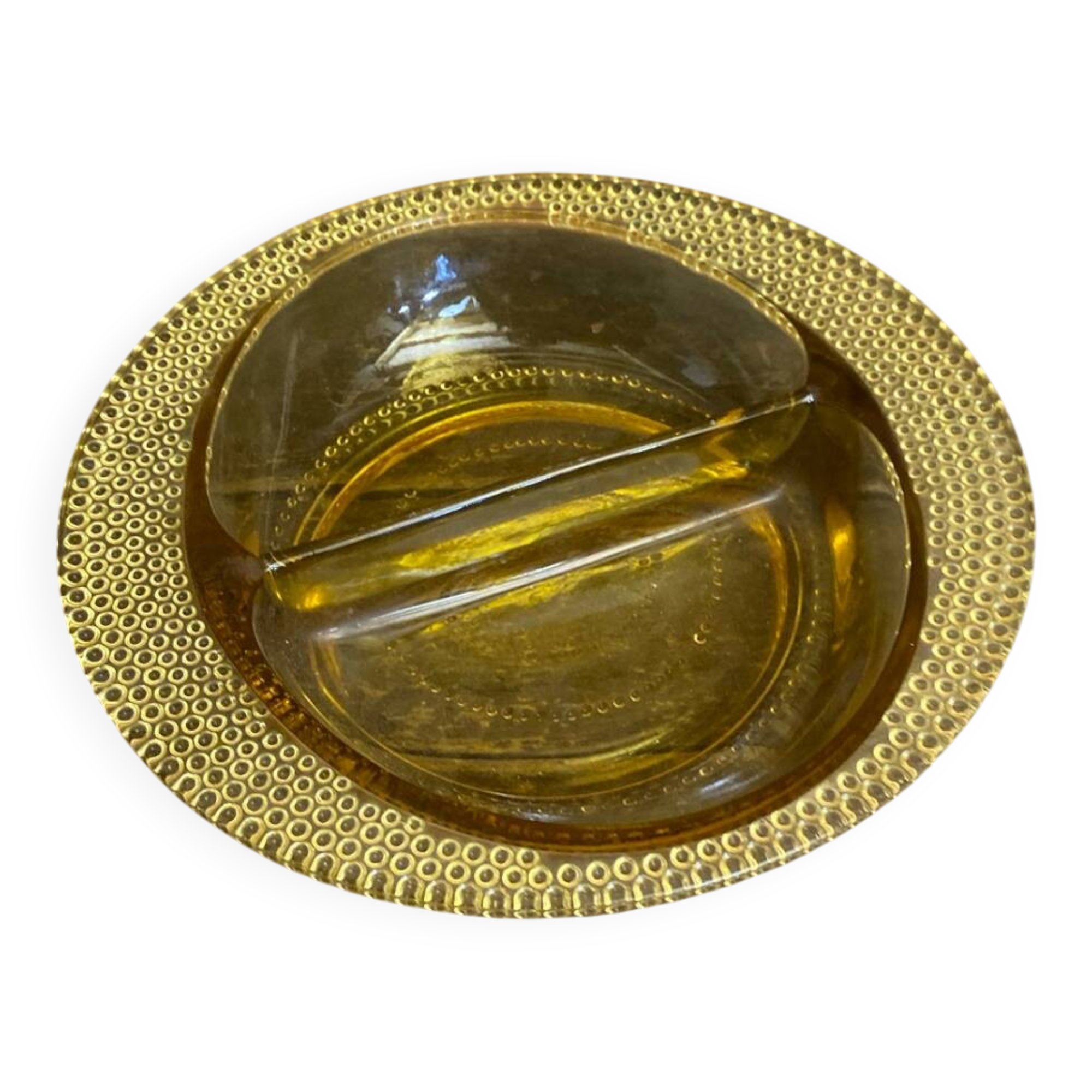 Bol Vide Poche Ancien Verre Moulé Jaune Ambré Rang De Perles Années 50