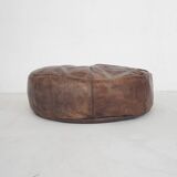 Large vintage round leather ottoman, The Netherlands