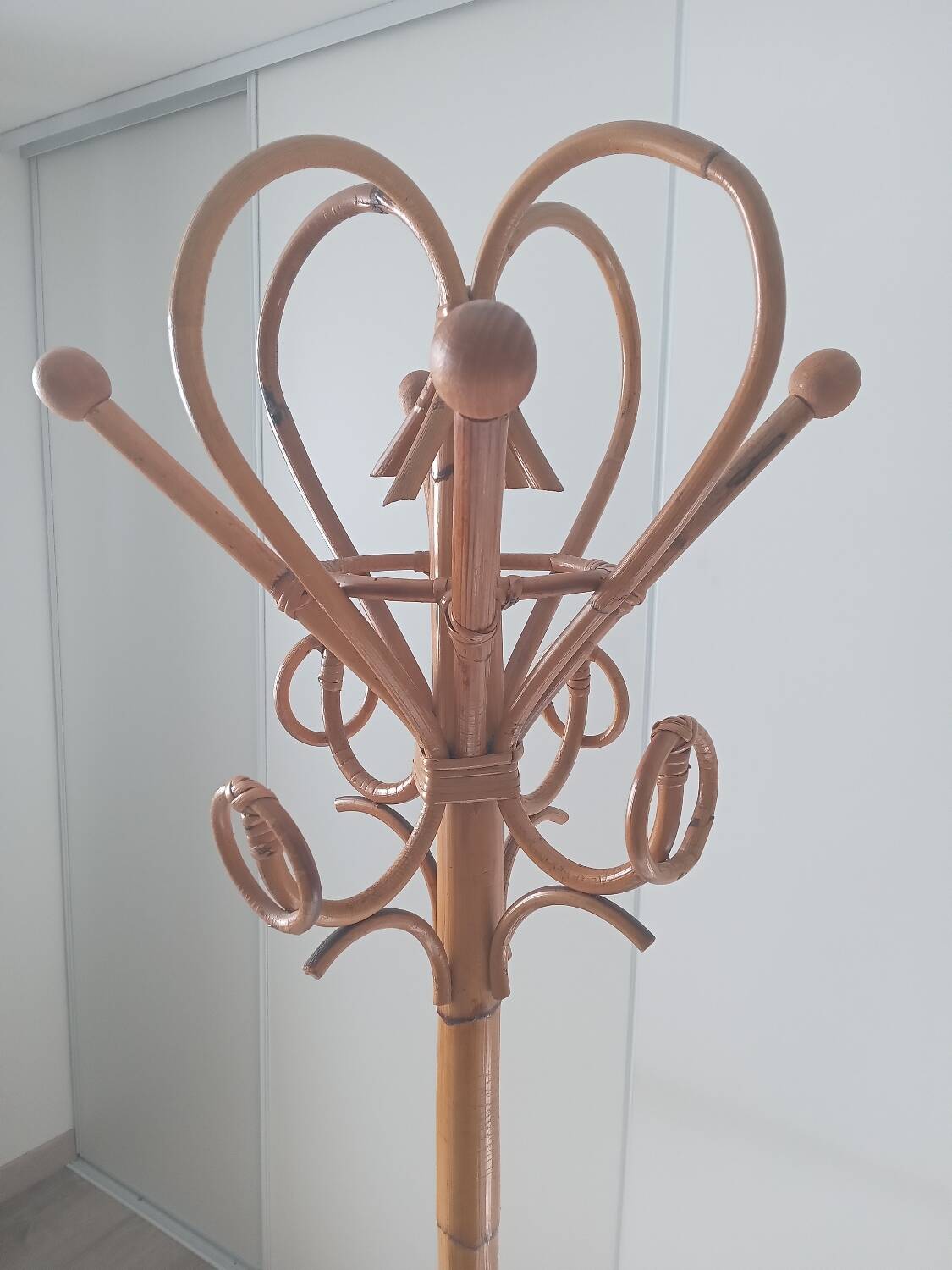 Beautiful rattan coat rack from the 1960s.