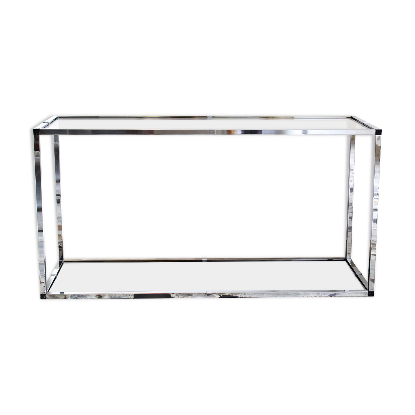 Console in chromed metal and smoked glass, Italy 70's