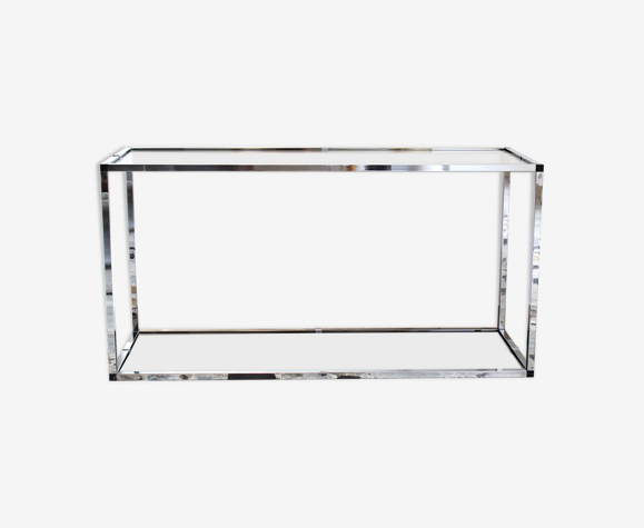 Console en métal chromé et verre fumé Italie années 70