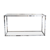 Console in chromed metal and smoked glass, Italy 70's