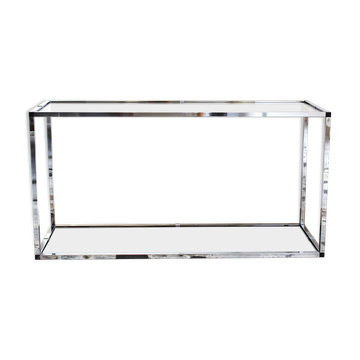 Console in chromed metal and smoked glass, Italy 70's