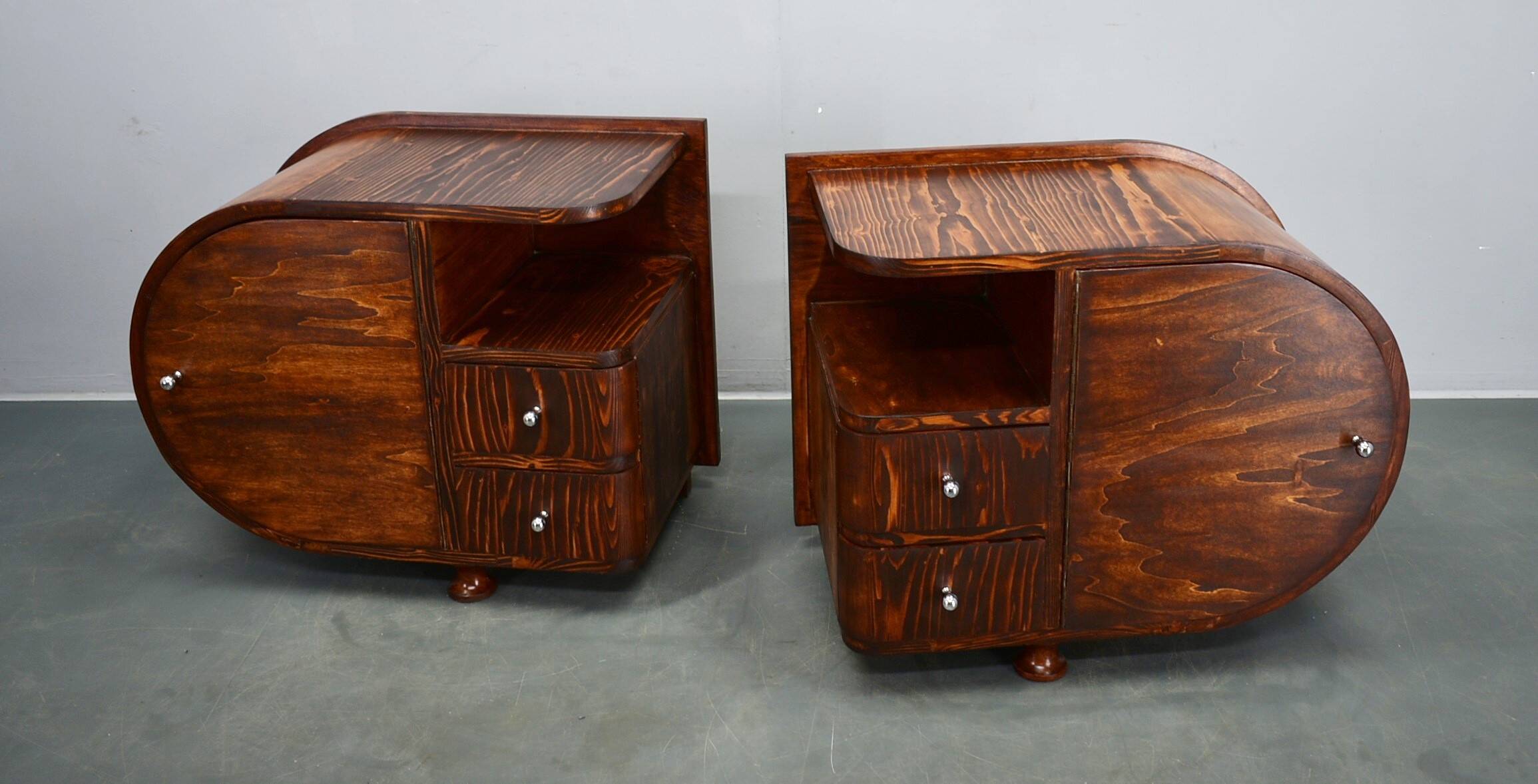 1935s pair of rare Art Deco bedside tables, Czechoslovakia