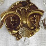 Pair of French Vintage Double Bronze Crystal Wall Lights with Acanthus Detail