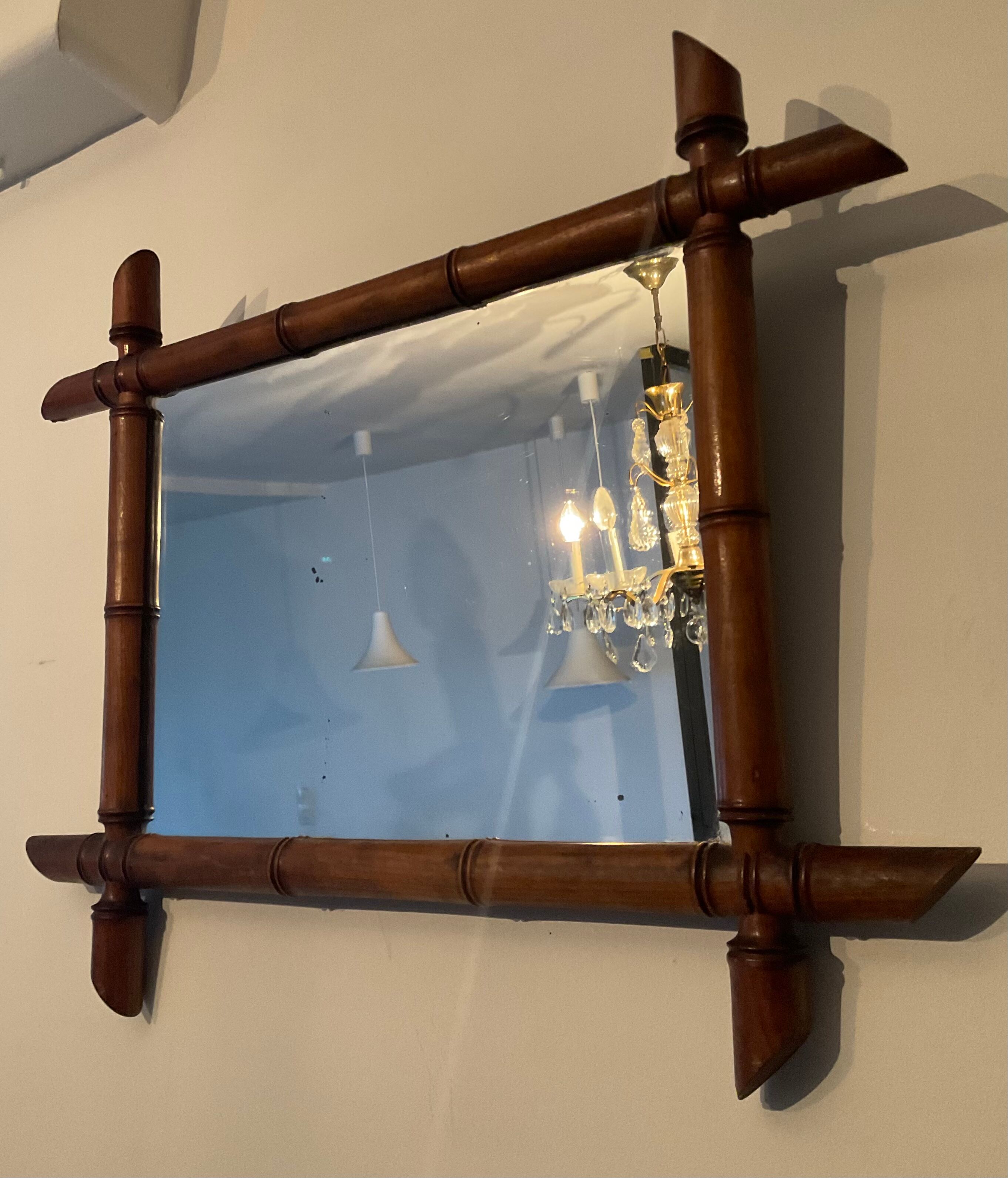 Rattan bamboo mirror from the 50s-60s
