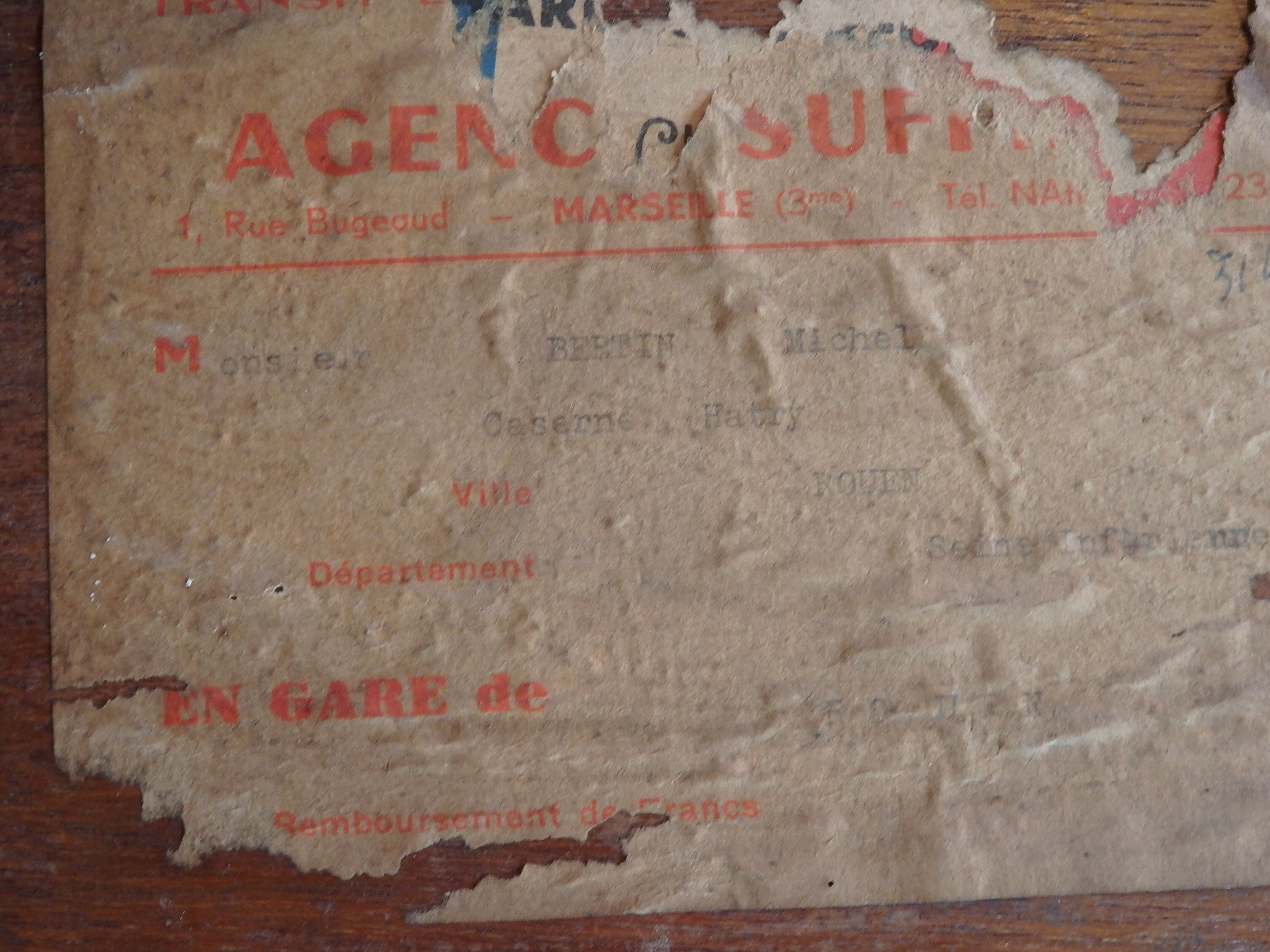 Old military travel trunk with oak key and label