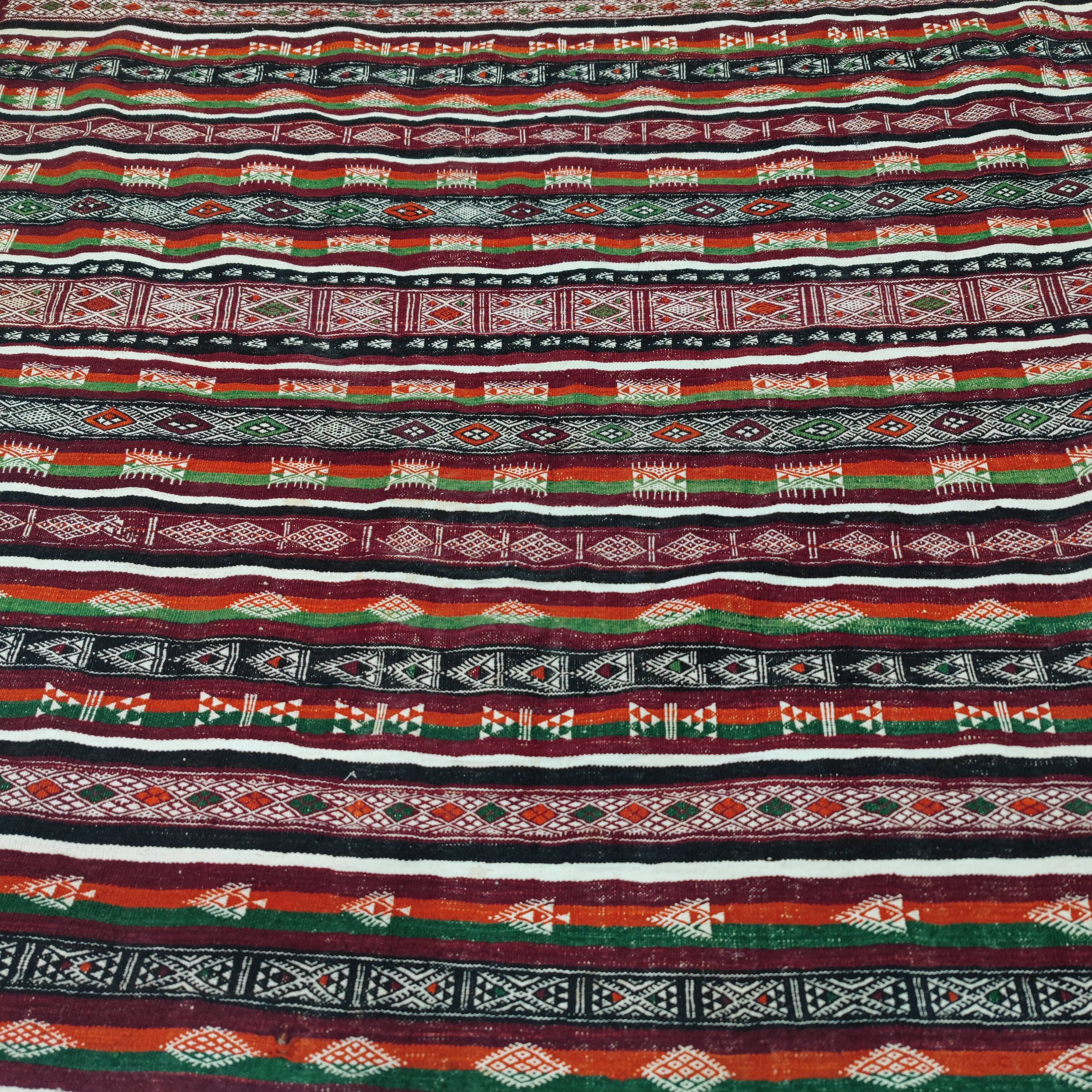 Vintage kilim rug woven and embroidered by hand