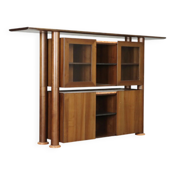 Vintage buffet in Tanganyika walnut and marble, Italy, 1980s.