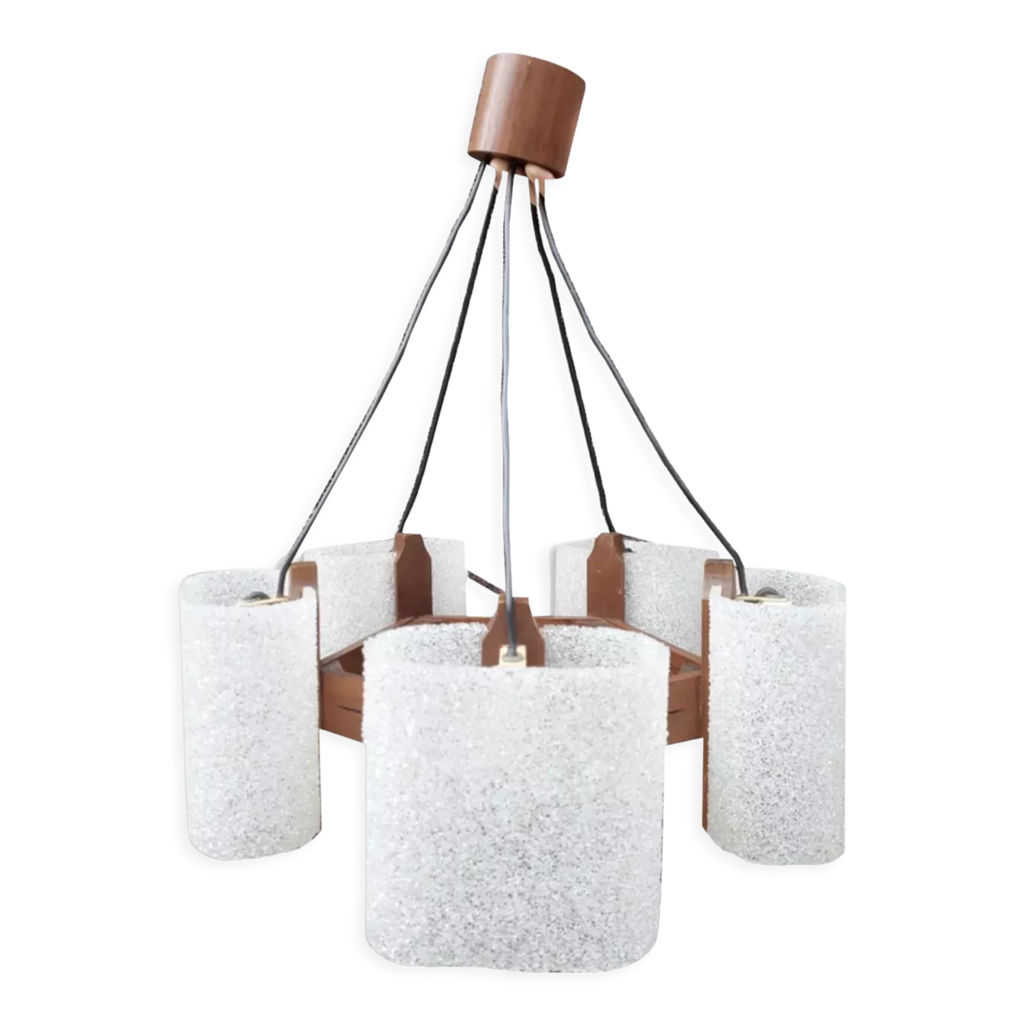 Scandinavian chandelier in teak and perspex