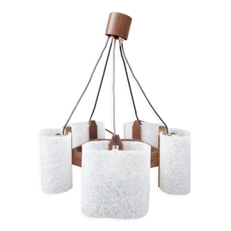 Scandinavian chandelier in teak and perspex