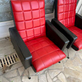 Pair of vintage armchairs in red and black Skai