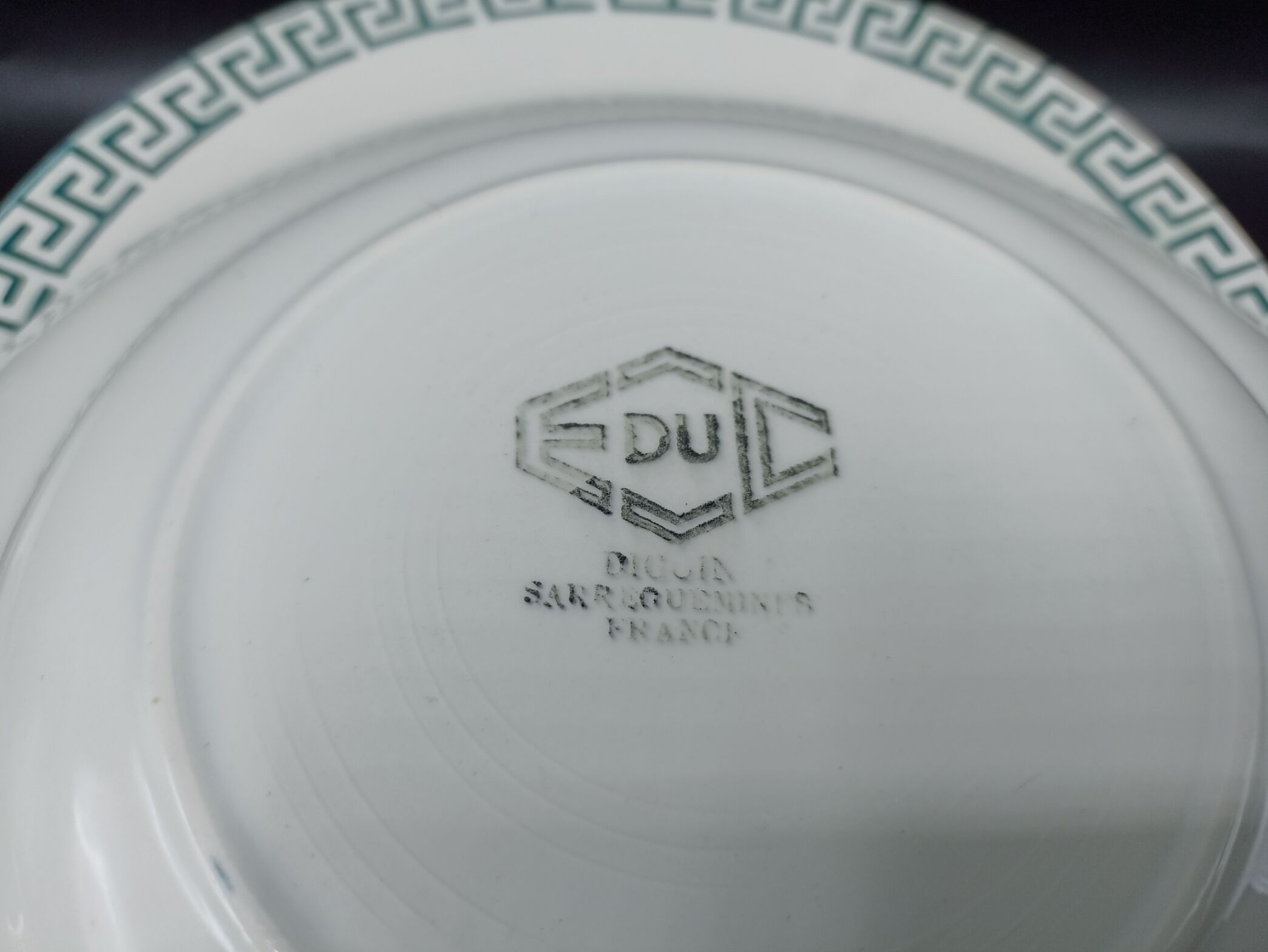 Mismatched set of old plates + dish - Green