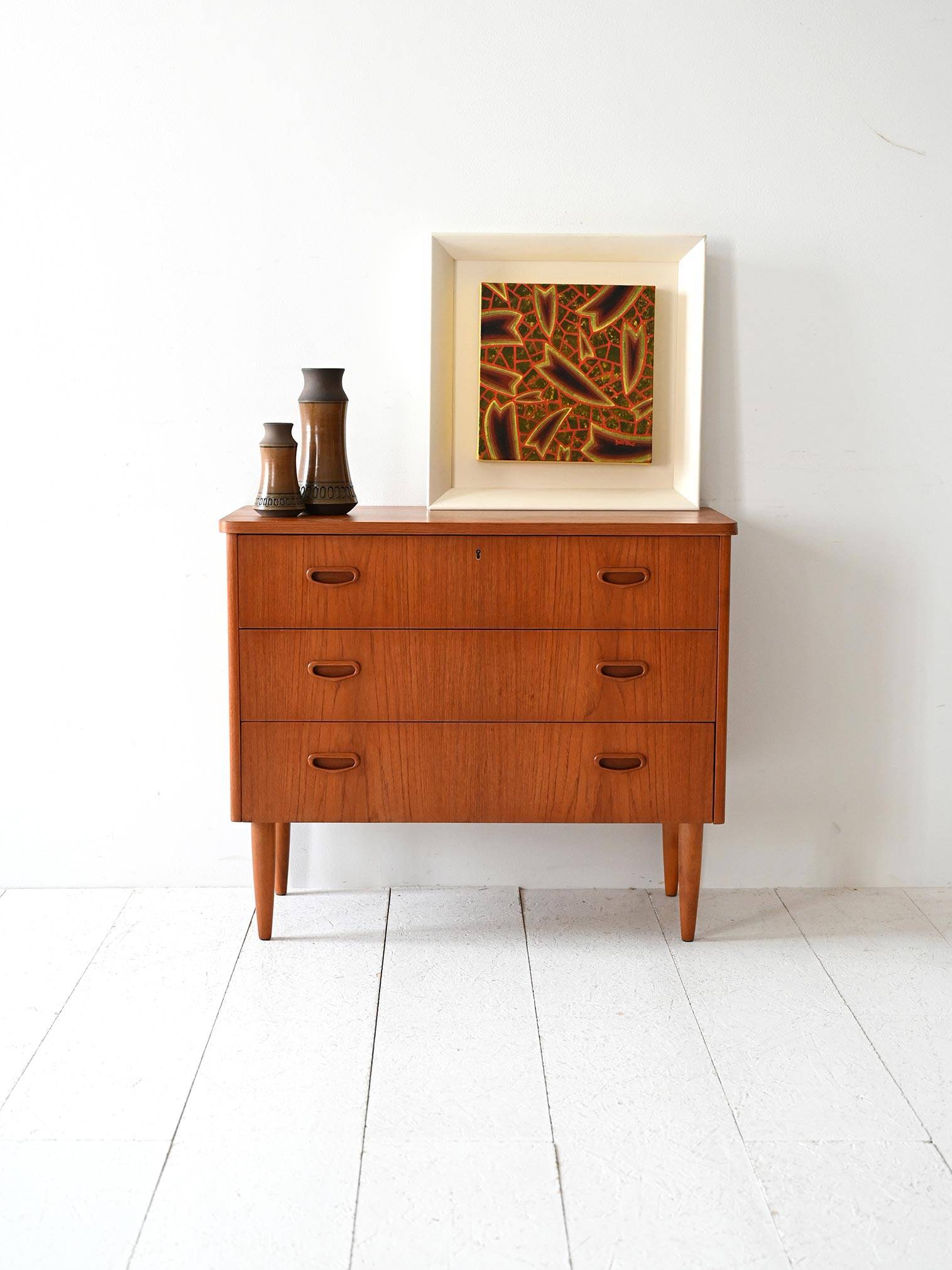 Scandinavian chest of drawers with three teak drawers from the 1960s.