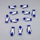 Set of 11 vintage blue and white porcelain fish knife rests.