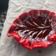 Leaf-shaped fruit cup, slip, enamelled ceramic stamped Vallauris, vintage 196
