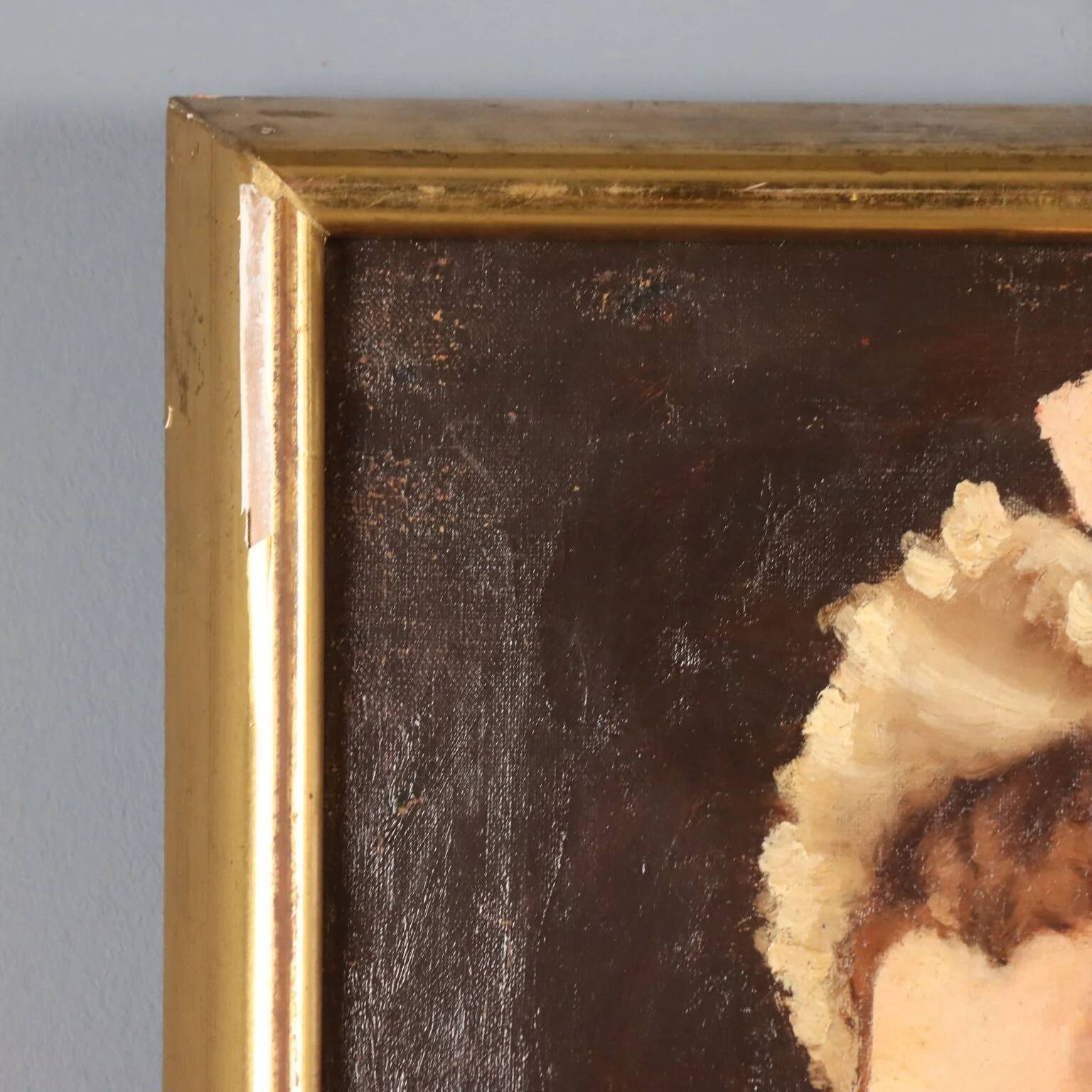 Old painting, female portrait, oil on canvas, Italy, 1892
