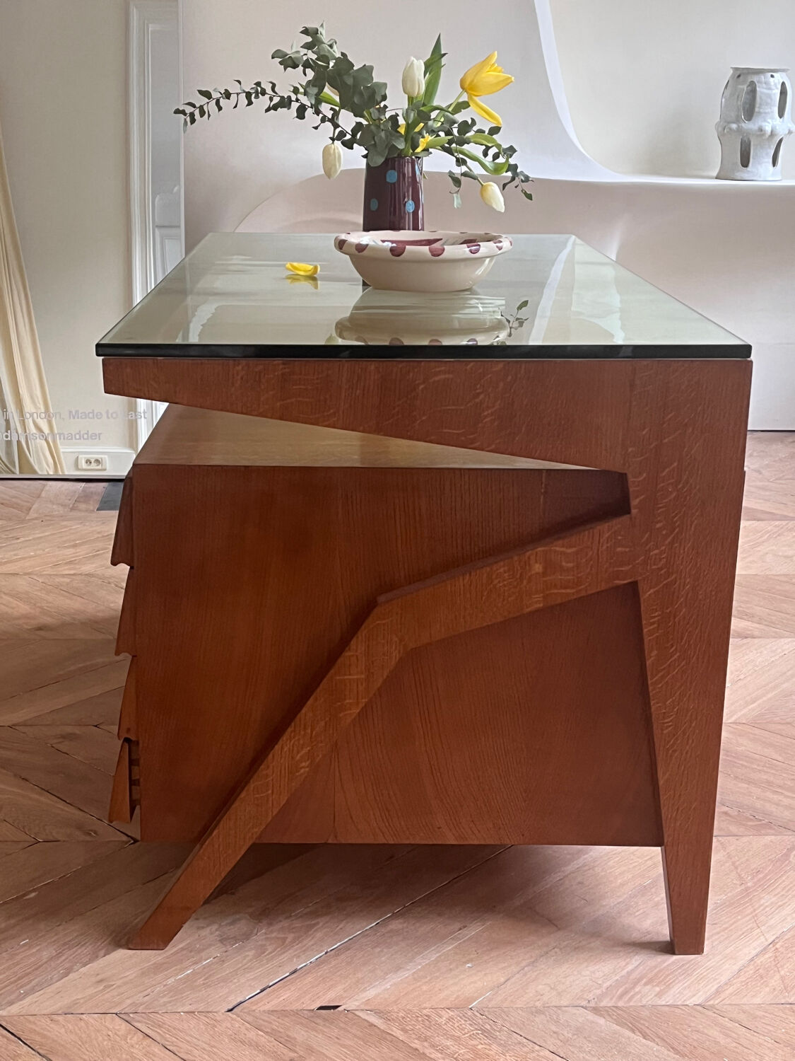 Mid-century Gio Ponti desk / Italian desk with a wooden and glass top