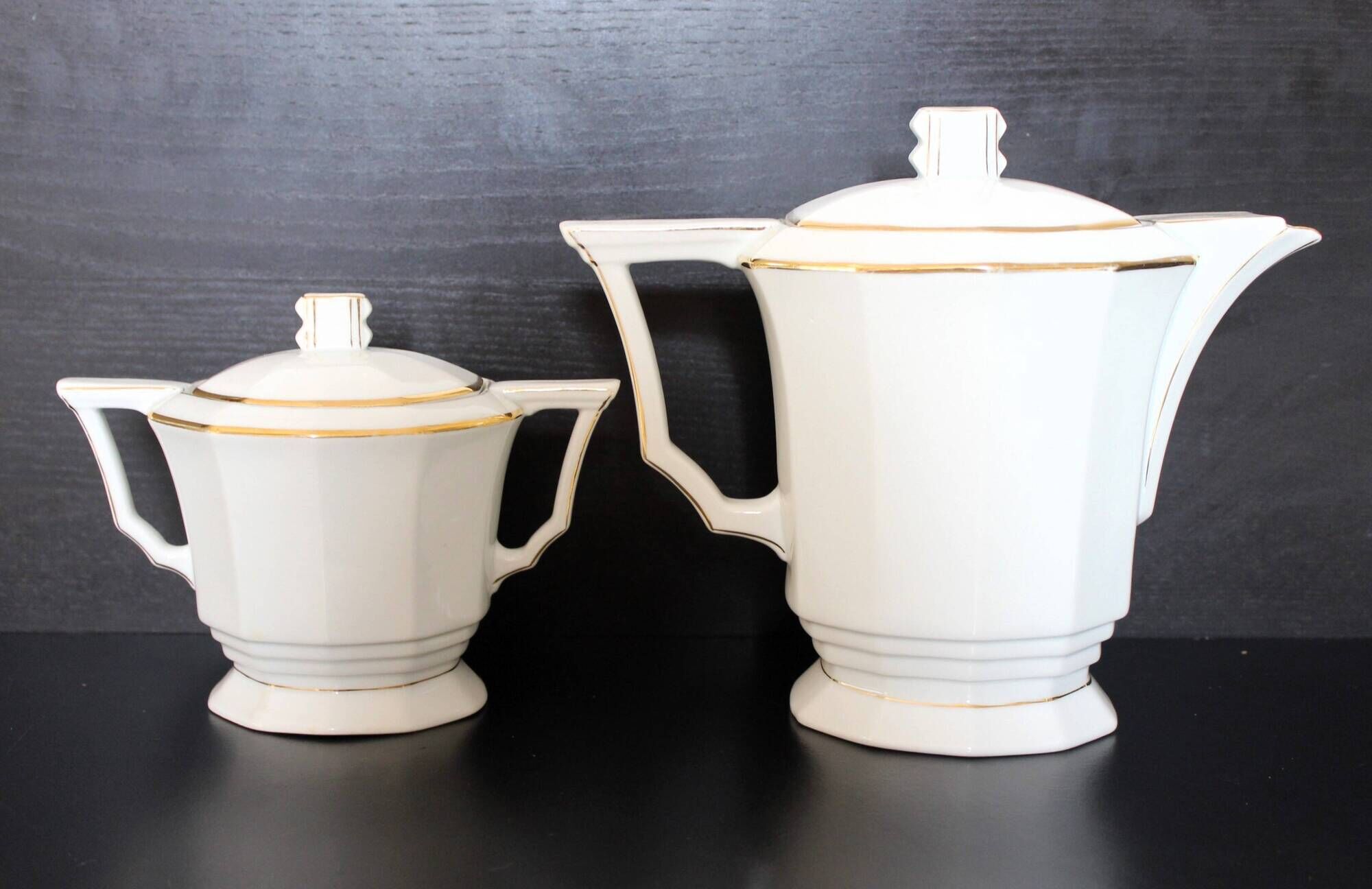 Art Deco ensemble of Czech coffee pot and sugar bowl.