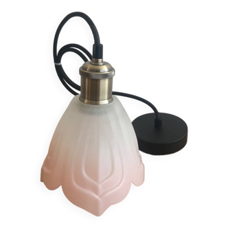 Vintage Frosted Glass Globe Pendant Light Pink Flower Electrical System New