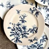 6 Lunéville flat plates in blue ironstone, "Azaléa" service