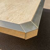 Vintage coffee table in travertine and brass.